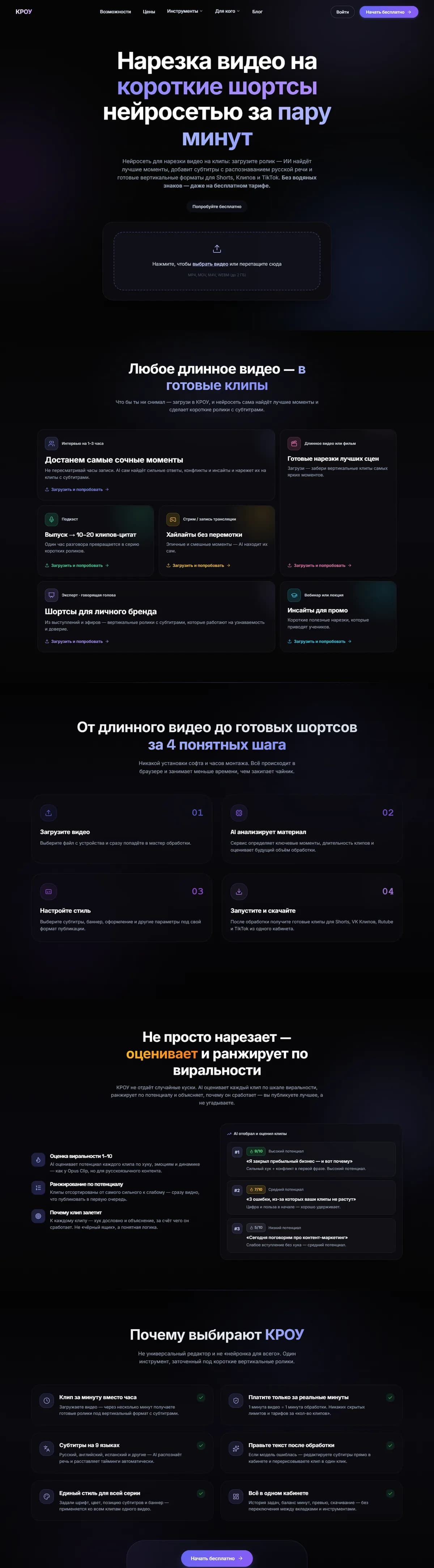 Главная страница сайта КРОУ Clips целиком